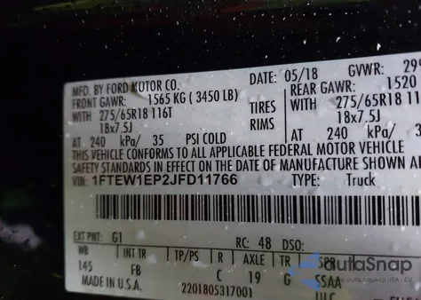 2018 Ford F-150 Xlt z USA, uszkodzony, nr VIN 1FTEW1EP2JFD11766